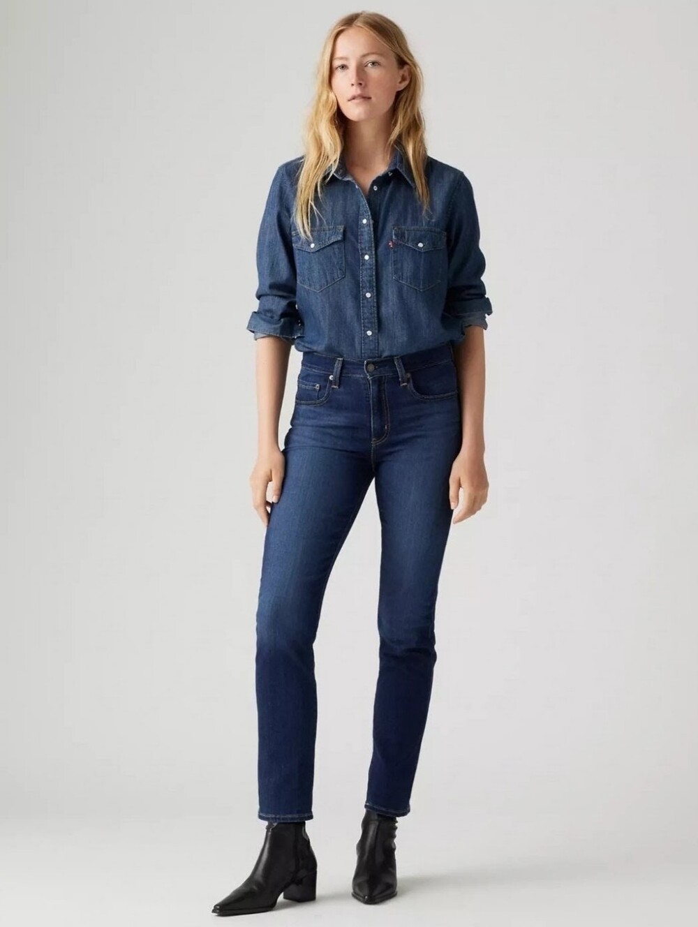 Levi's Women's High-Rise Carbon Glow Dark Wash Straight Leg Jeans Size 8 Short